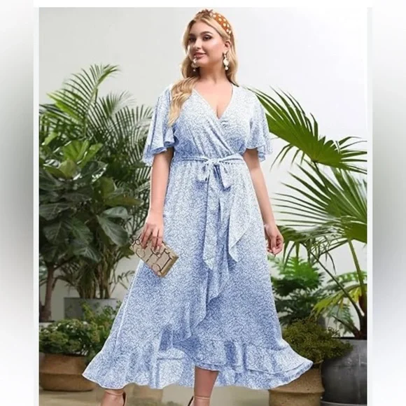 MATERNITY AND POST PARTUM WRAP DRESS BLUE FLORAL PRINT V BACK AND TRUE WRAP - Picture 6 of 15